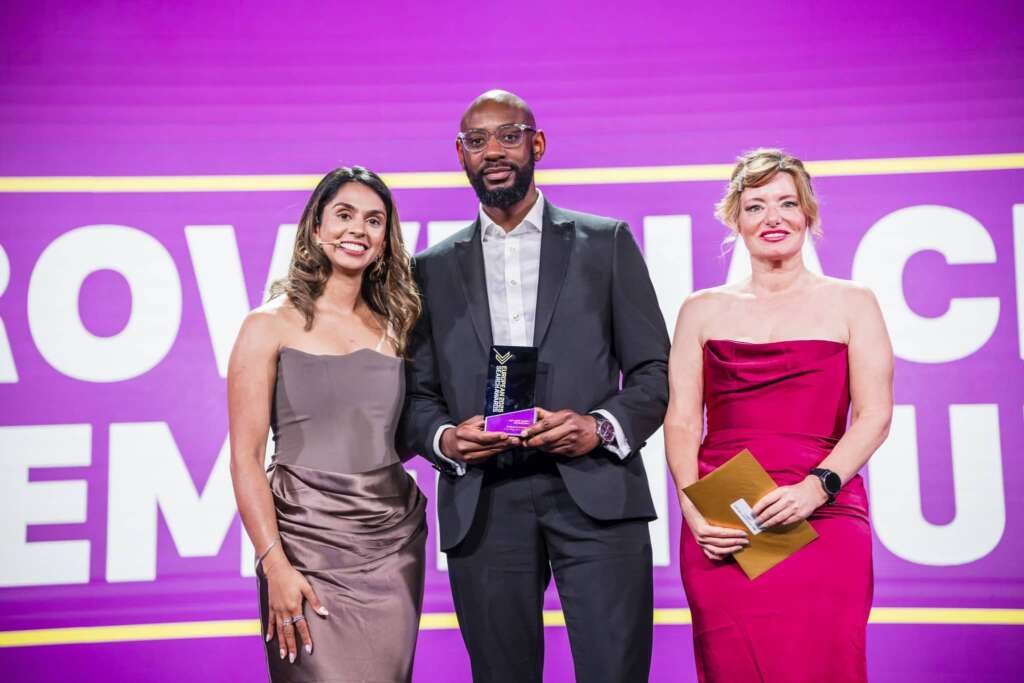 Kevin Kapezi collecting the European Search Award in Kraków, Poland on 8th May 2025